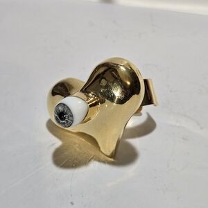 Gold Tones Heart Ring with Evil Eyeball Accent - Women Jewelry Adjustable